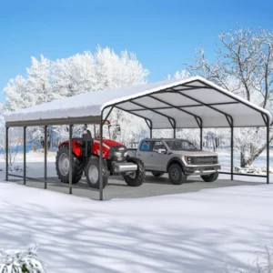 D Metal Carport for Two Cars, Heavy-Duty Steel Frame, Outdoor Canopy Shelter