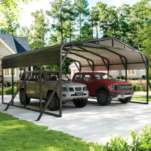 D Metal Carport for Two Cars with Extra Bracing, Heavy-Duty Steel Frame